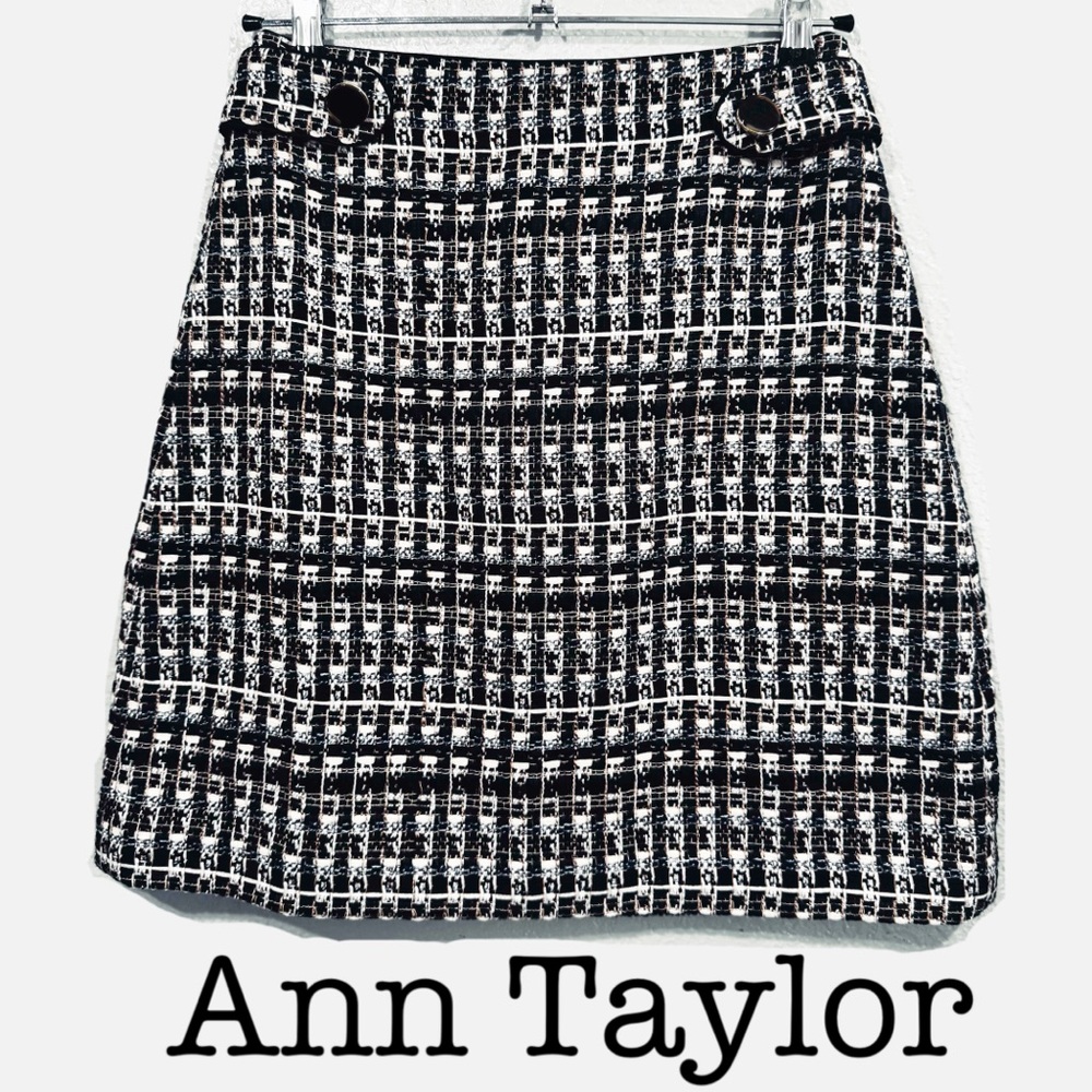 New Ann Taylor Black and White Plaid Mini Skirt Size 2 Petite